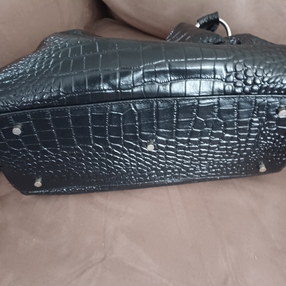 Isabella Adams Black Crocodile Ge urine Leather Shoulder Handbag - Picture 6 of 9